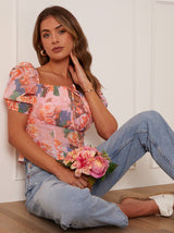 Ruched Bust Floral Top in Pink