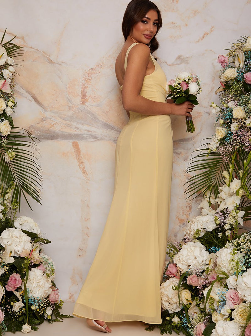 One Shoulder Satin Finish Maxi Dress in Yellow