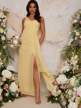One Shoulder Satin Finish Maxi Dress in Yellow