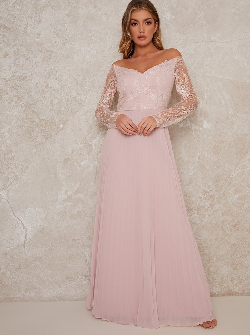 Lace Sleeve Bridesmaid Dress in Pink