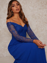 Lace Sleeve Bridesmaid Dress in Blue