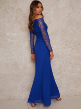 Lace Sleeve Bridesmaid Dress in Blue