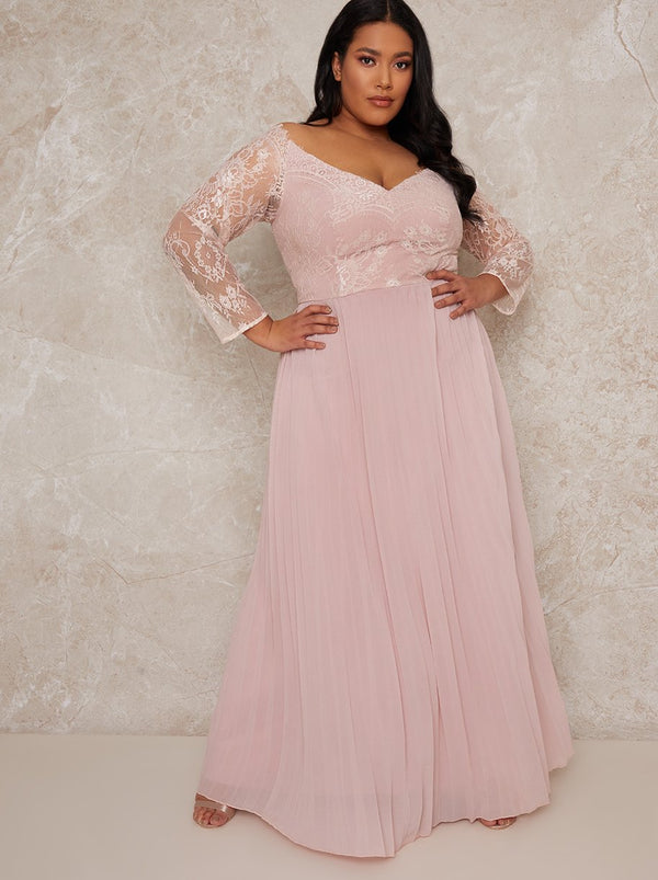 Plus Size Lace Sleeve Bridesmaid Dress In Pink