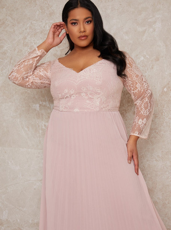 Plus Size Lace Sleeve Bridesmaid Dress In Pink