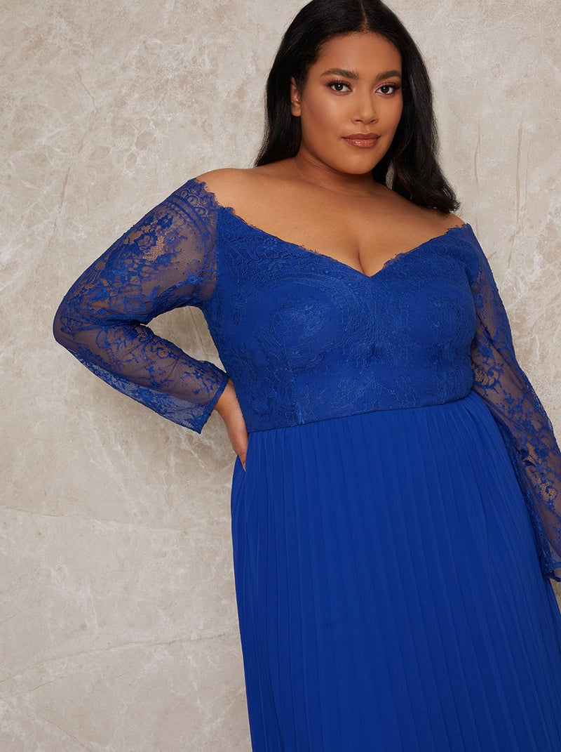 Plus Size Lace Sleeve Bridesmaid Dress in Blue