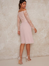 Lace Bardot Midi Bridesmaid Dress In Pink