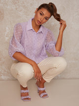 Sheer Polka Dot Balloon Sleeve Shirt in Lilac