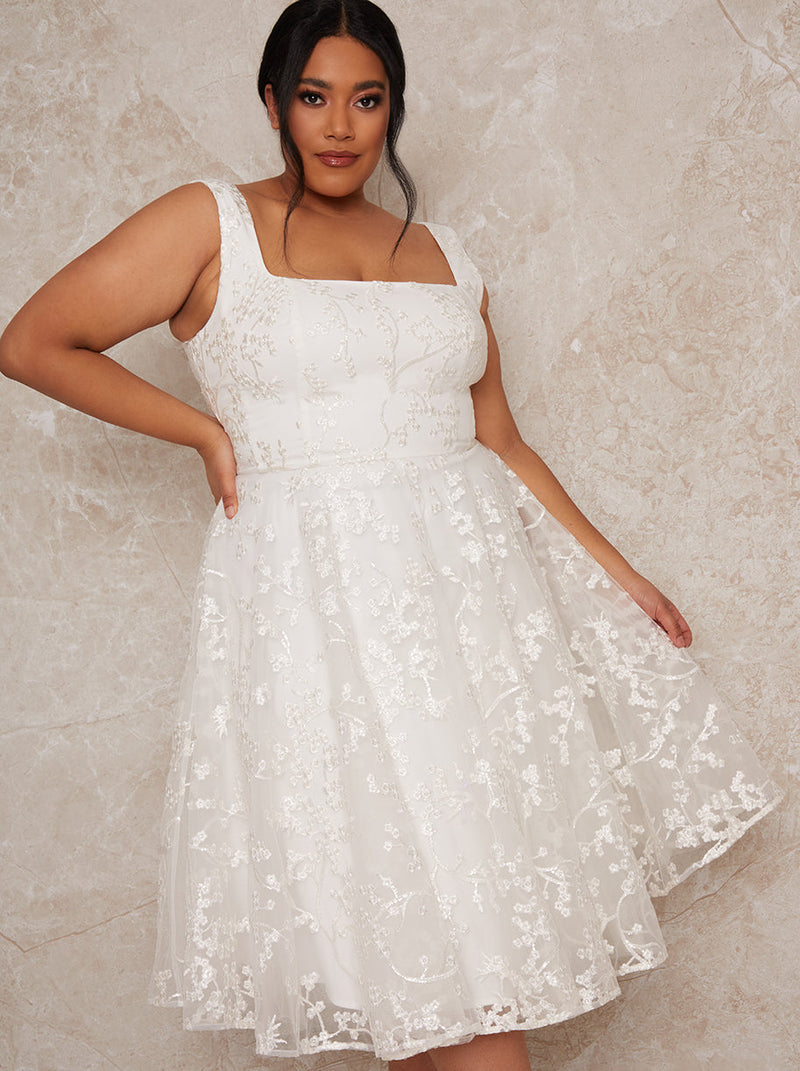 Strapless Lace Midi Wedding Dress in White – Chi Chi London