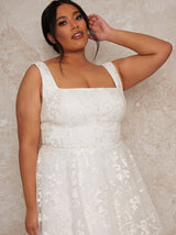 Plus Size Sleeveless Lace Midi Wedding Dress in White