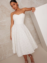 Petite Bridal Strapless Lace Midi Dress in White