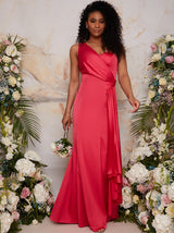 One Shoulder Satin Finish Maxi Dress in PInk