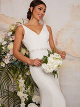 Cowl Back Wedding Dress with Embellishment in White