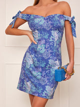 Bardot Floral Mini Dress in Blue