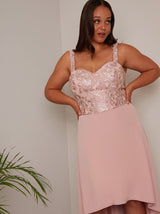 Plus Size Embroidered Dip Hem Dress in Pink