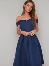 Bardot Plain Midi Dress in Blue