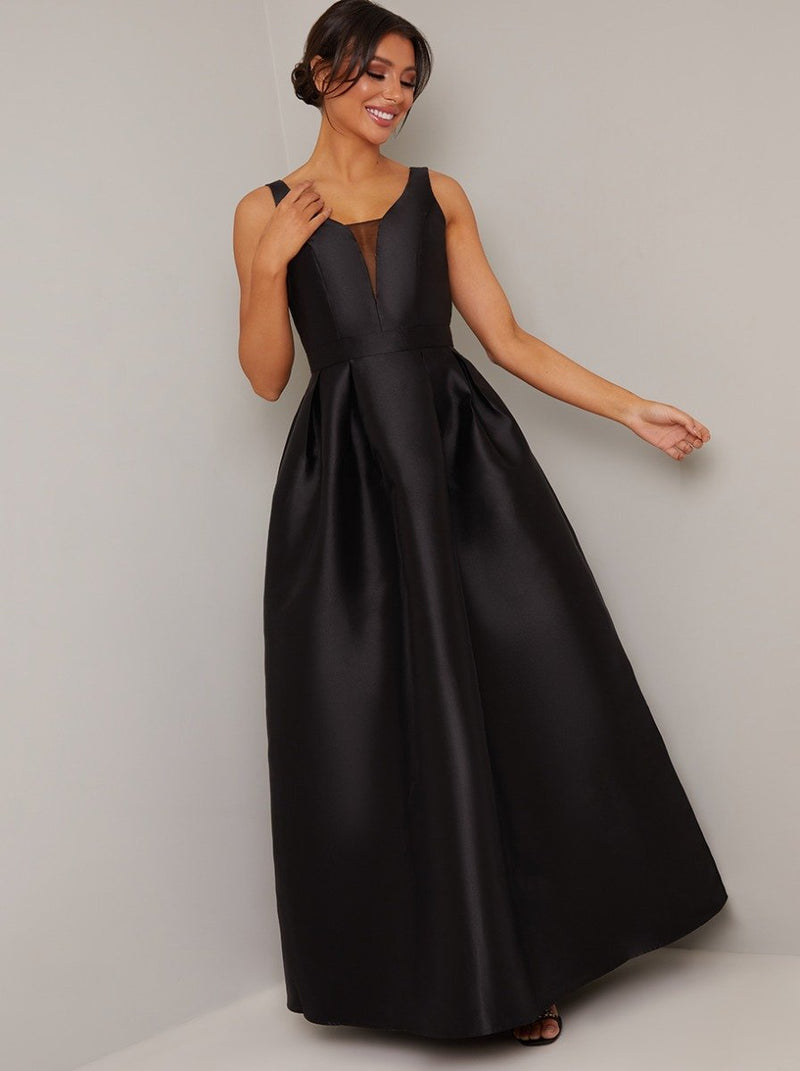 Satin Finish Elegant Maxi Dress in Black