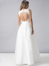 Plunge Front Open Back Curve Bridal Dress in White