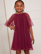 Younger Girls Pleated Bell Sleeve Midi Dress in Purple