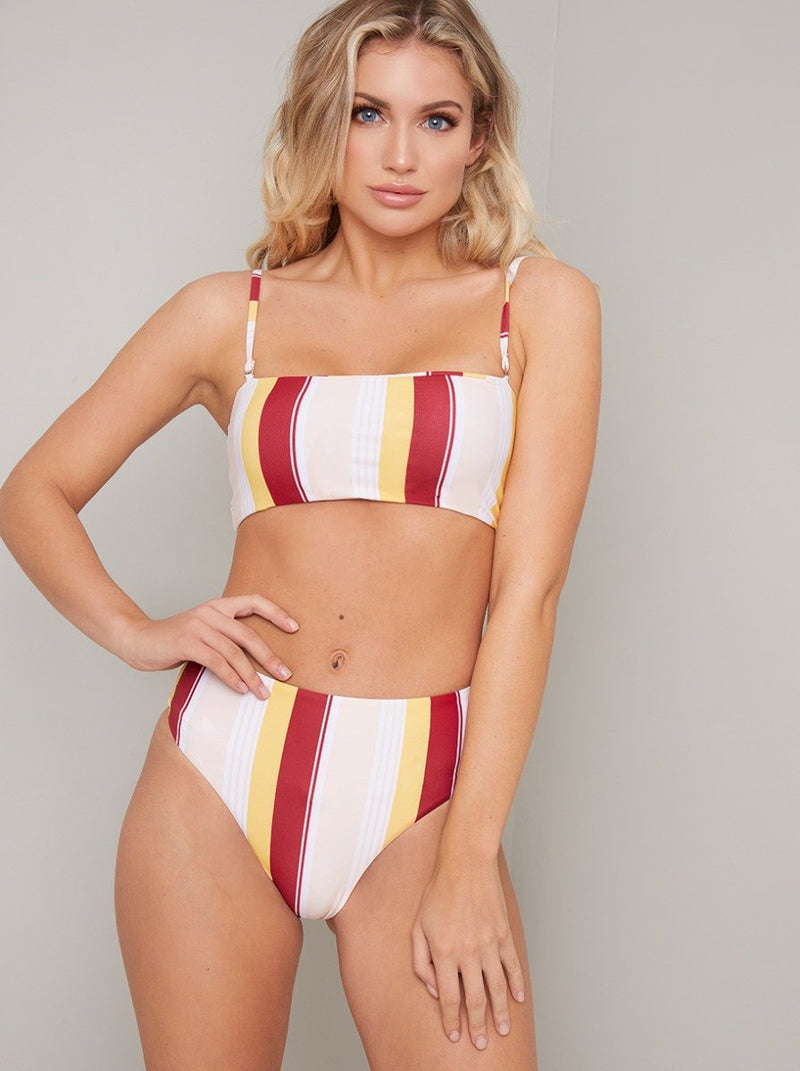 Cami Strap Bandeau Striped Bikini Top in Multi