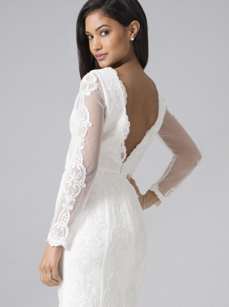 Embroidered Maxi Bridal Dress with Open Back in White