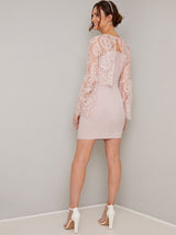 Maternity Lace Overlay Flare Sleeved Dress in Pink