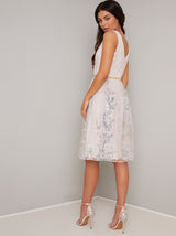 Pastel Embroidered Tulle Midi Dress in Pink