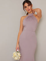 Halter Neck Fitted Maxi Dress in Purple