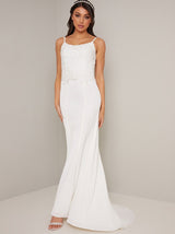 Bridal Cami Crochet Lace Bodice Wedding Dress in White