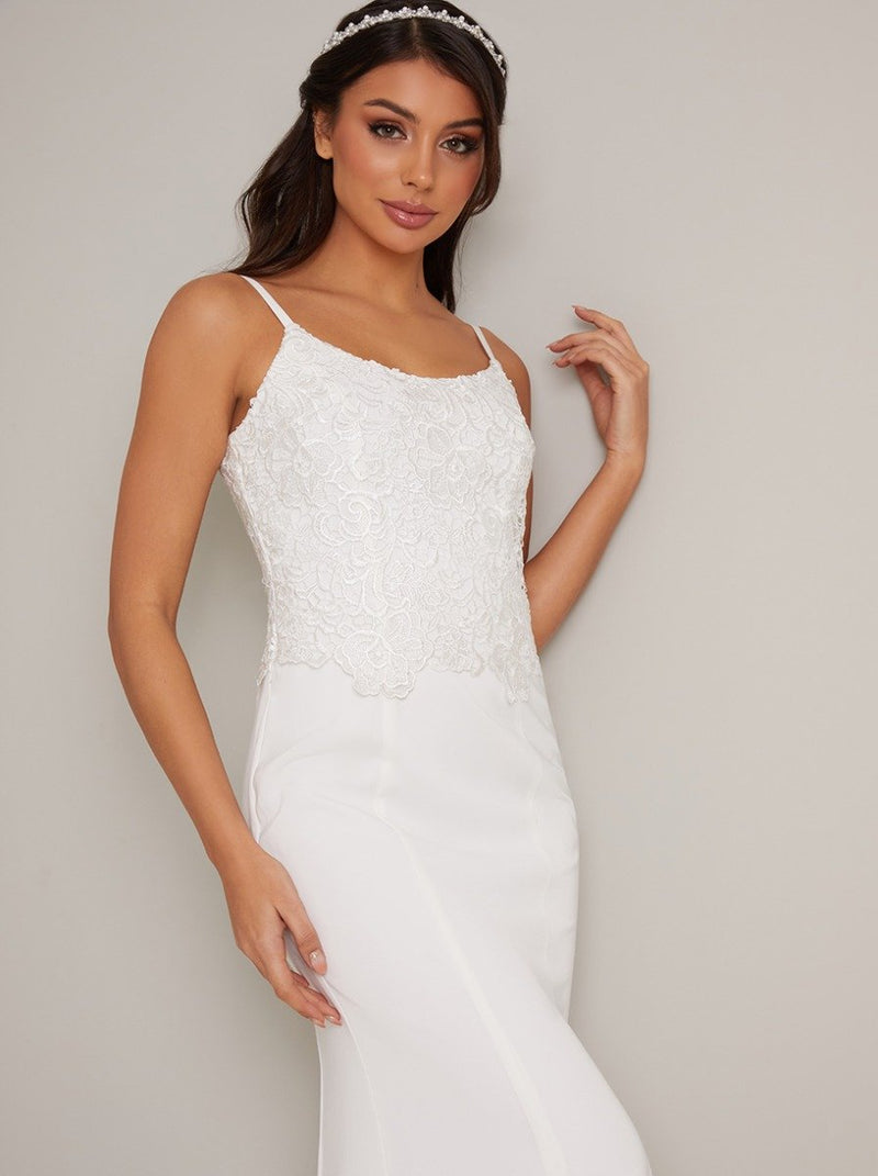 Bridal Cami Crochet Lace Bodice Wedding Dress in White
