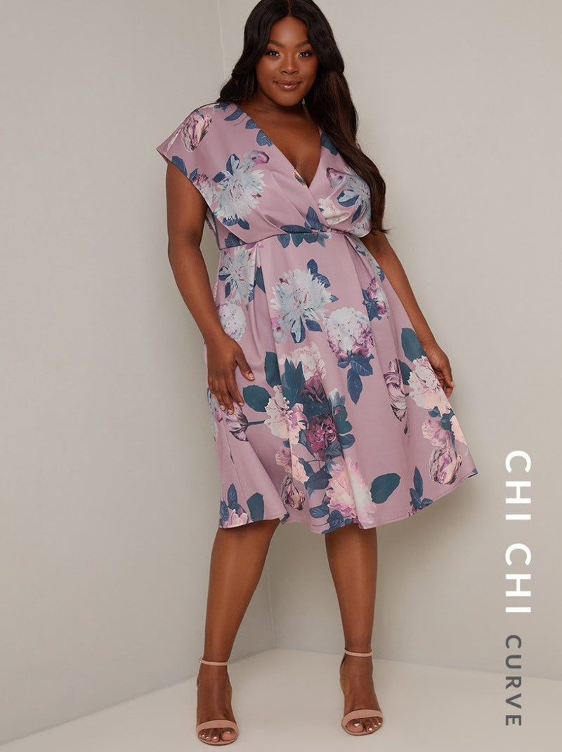 Plus Size Print Wrap Style Bodice Midi Dress in Pink – Chi Chi