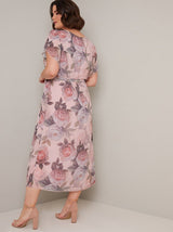 Plus Size Pastal Floral Print Midi Dress in Pink