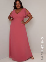 Plus Size Angel Sleeve Maxi Dress In Pink