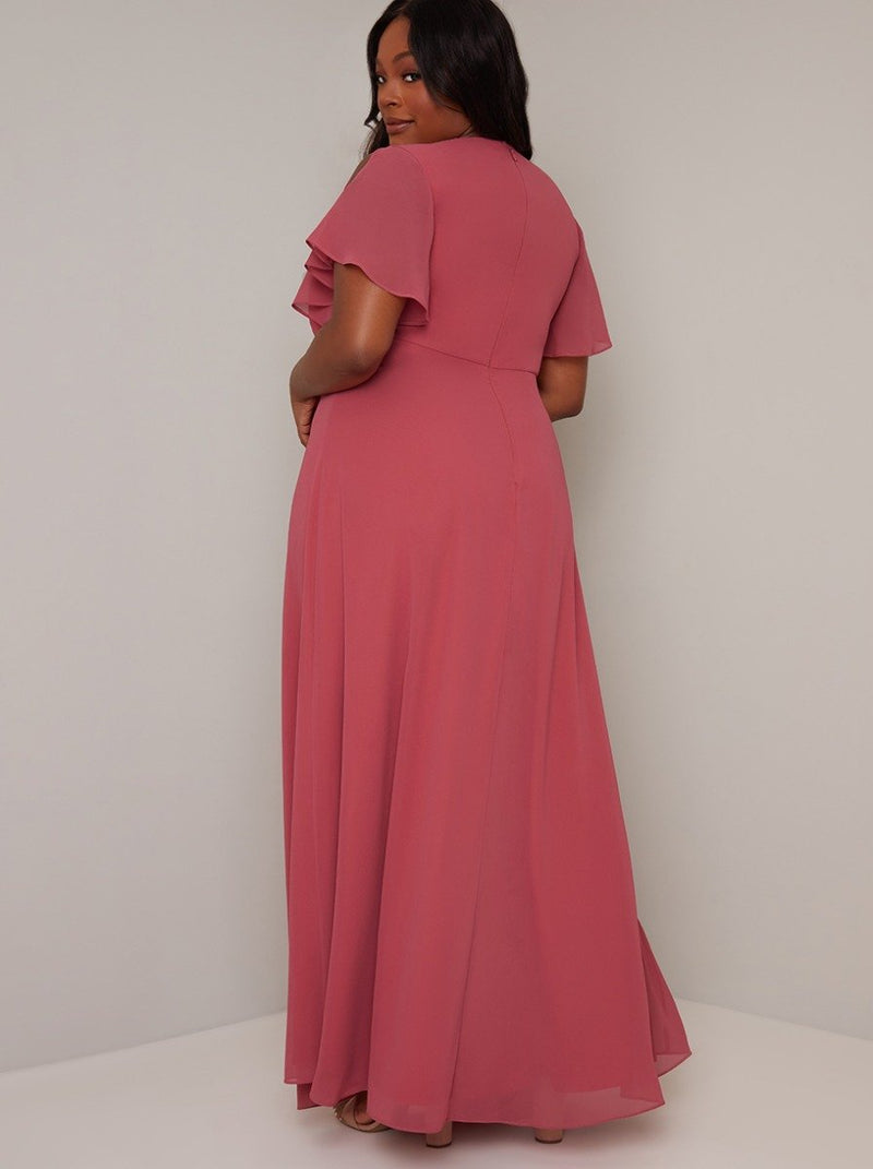 Plus Size Angel Sleeve Maxi Dress In Pink