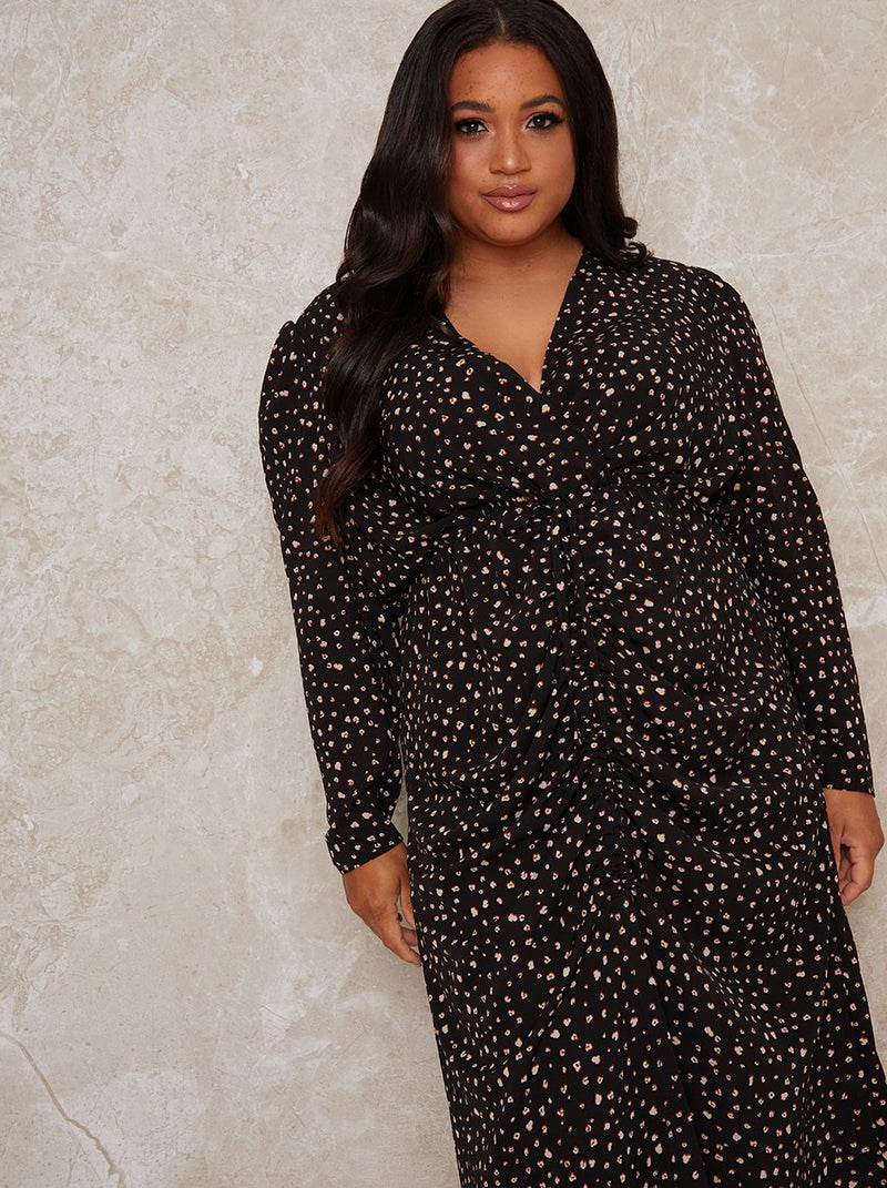 Curve Day Dress with Spot Printed Design in Black