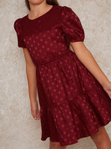 Girls Spot Print Satin Tiered Midi Dress Red