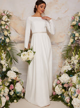 Long Sleeve Wedding Dress with Embellishment in White