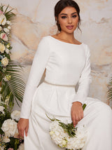 Long Sleeve Wedding Dress with Embellishment in White