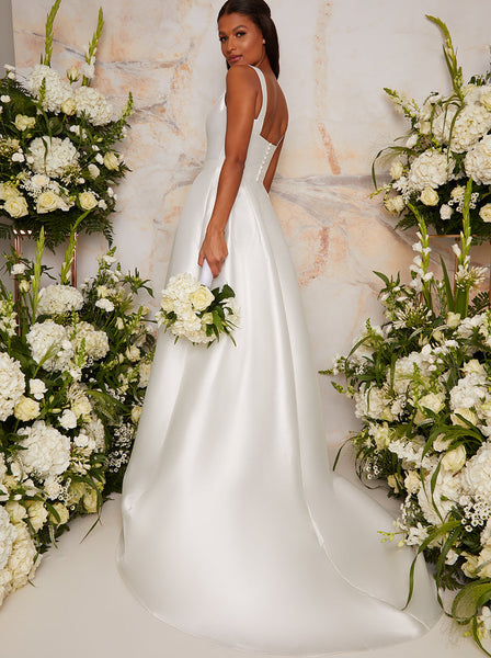 Corset Bodice & Glitter Tulle Midi Wedding Dress in White – Chi