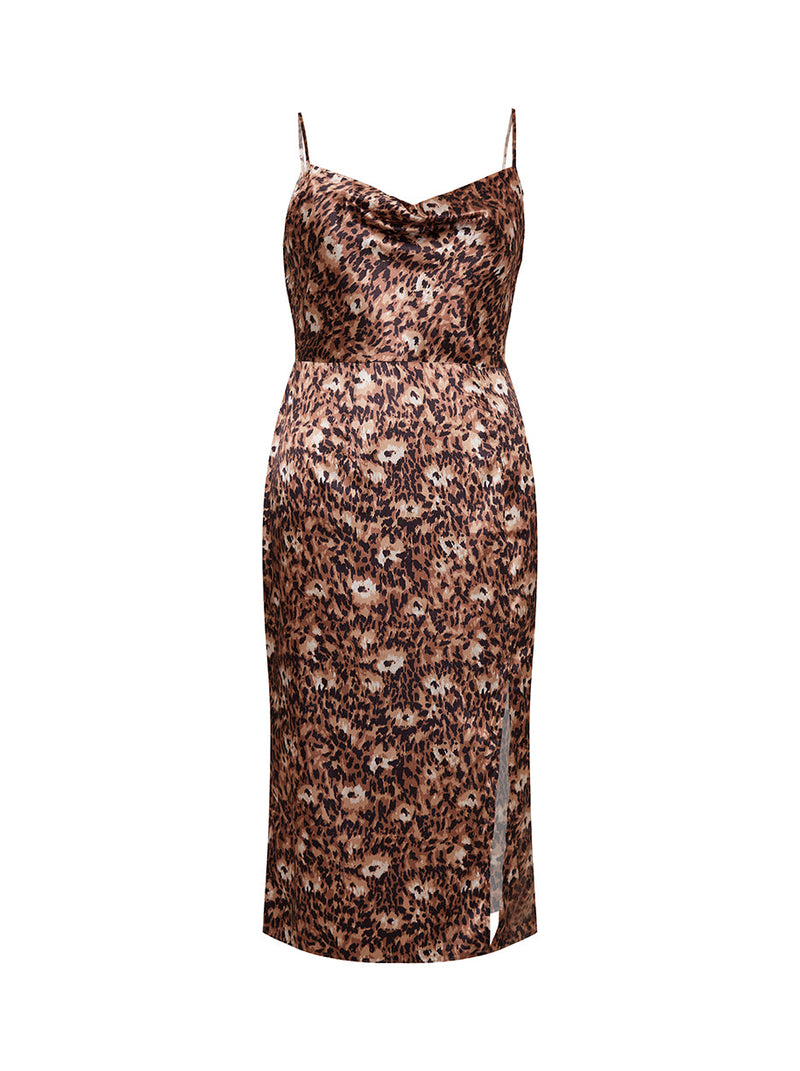 Plus Size Leopard Print Cami Dress in Brown