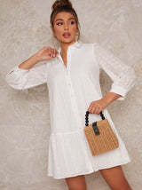 Lace Shirt Mini Day Dress in White