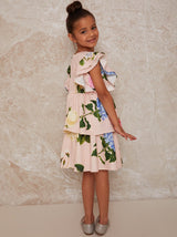 Girls Floral Print Tiered Dress in Pink