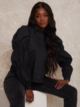 Exaggerated Puff Sleeve Cotton Shirt in Black