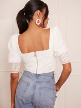 Puff Sleeve Lace Top in White