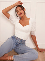 Puff Sleeve Lace Top in White