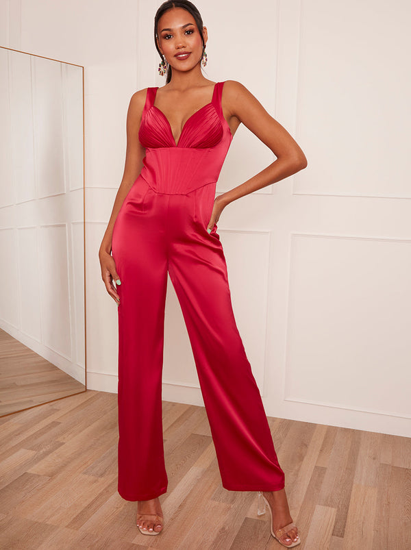 Corset Style Wide Leg Jumpsuit in Pink