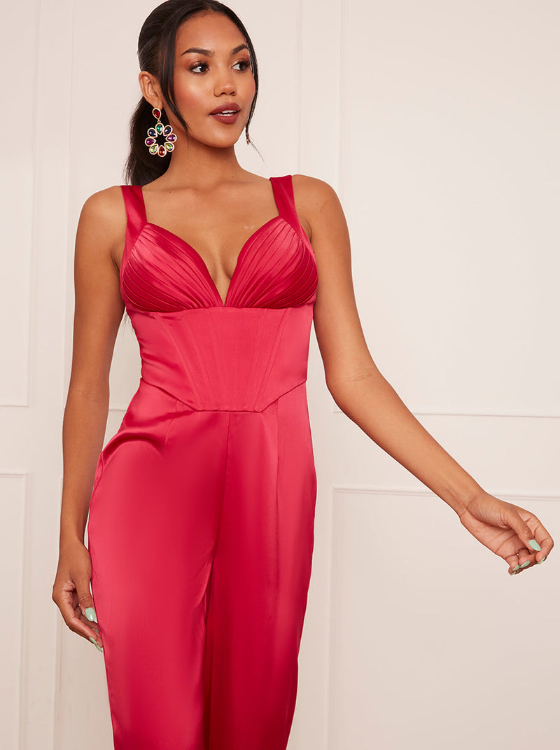 Corset Style Wide Leg Jumpsuit in Pink