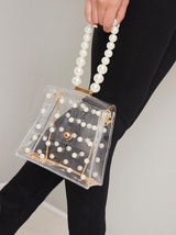 Perspex Faux Pearl Detail Handbag in Pearl