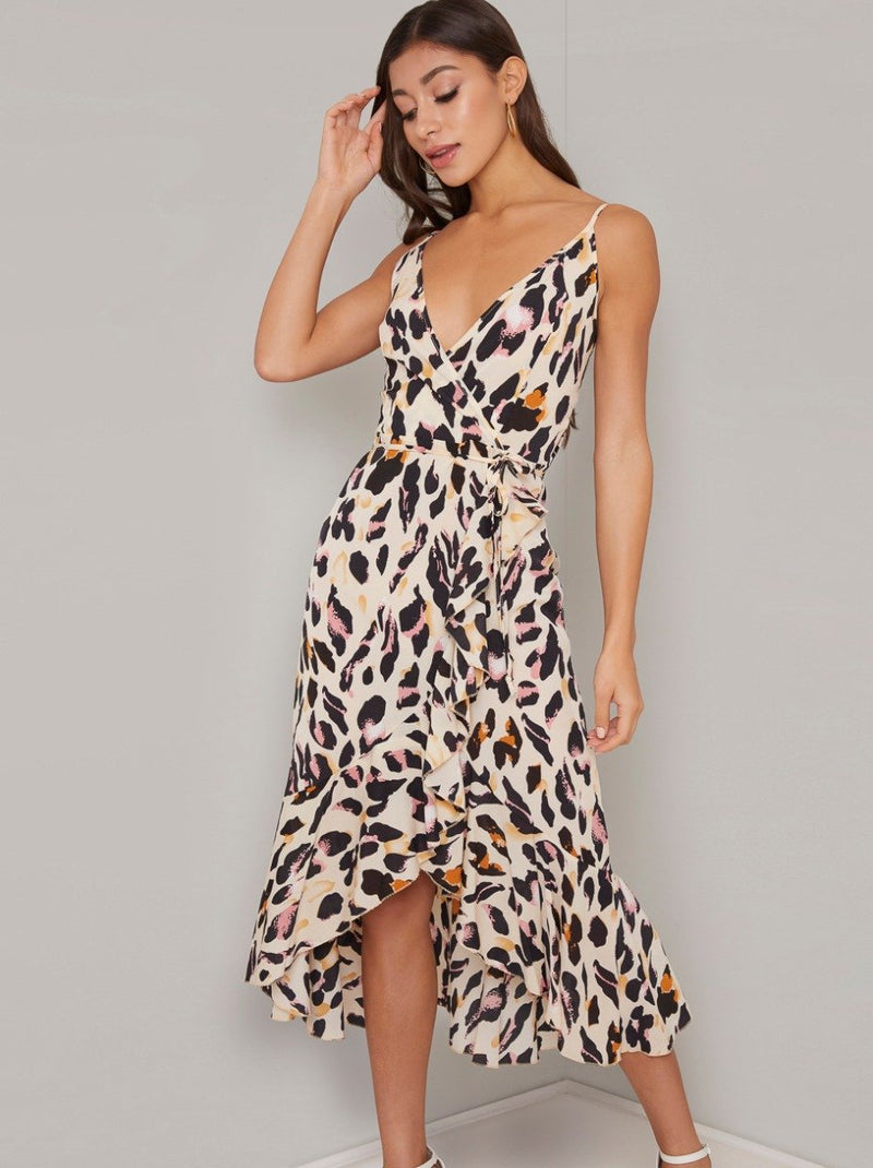 Cami Strap Leopard Print Wrap Dress in Multi