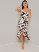 Cami Strap Leopard Print Wrap Dress in Multi