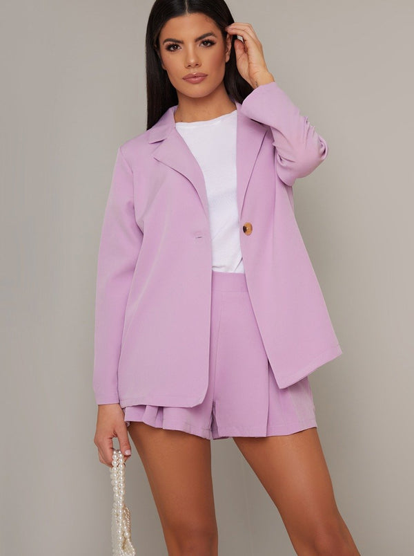 Long Sleeved Button Up Blazer in Purple